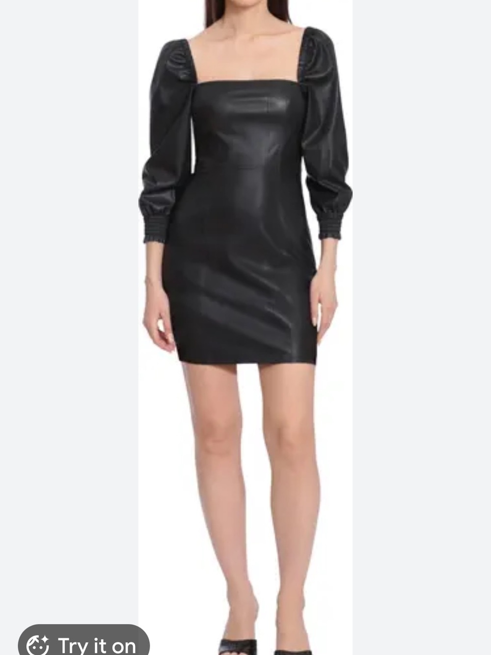 Avec Les Filles Black Faux Leather Puff-Sleeve Mini Dress large nwt